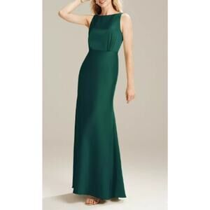 AW BRIDAL 6 S hunter green Giselle satin bridesmaid formal maxi dress NEW B54